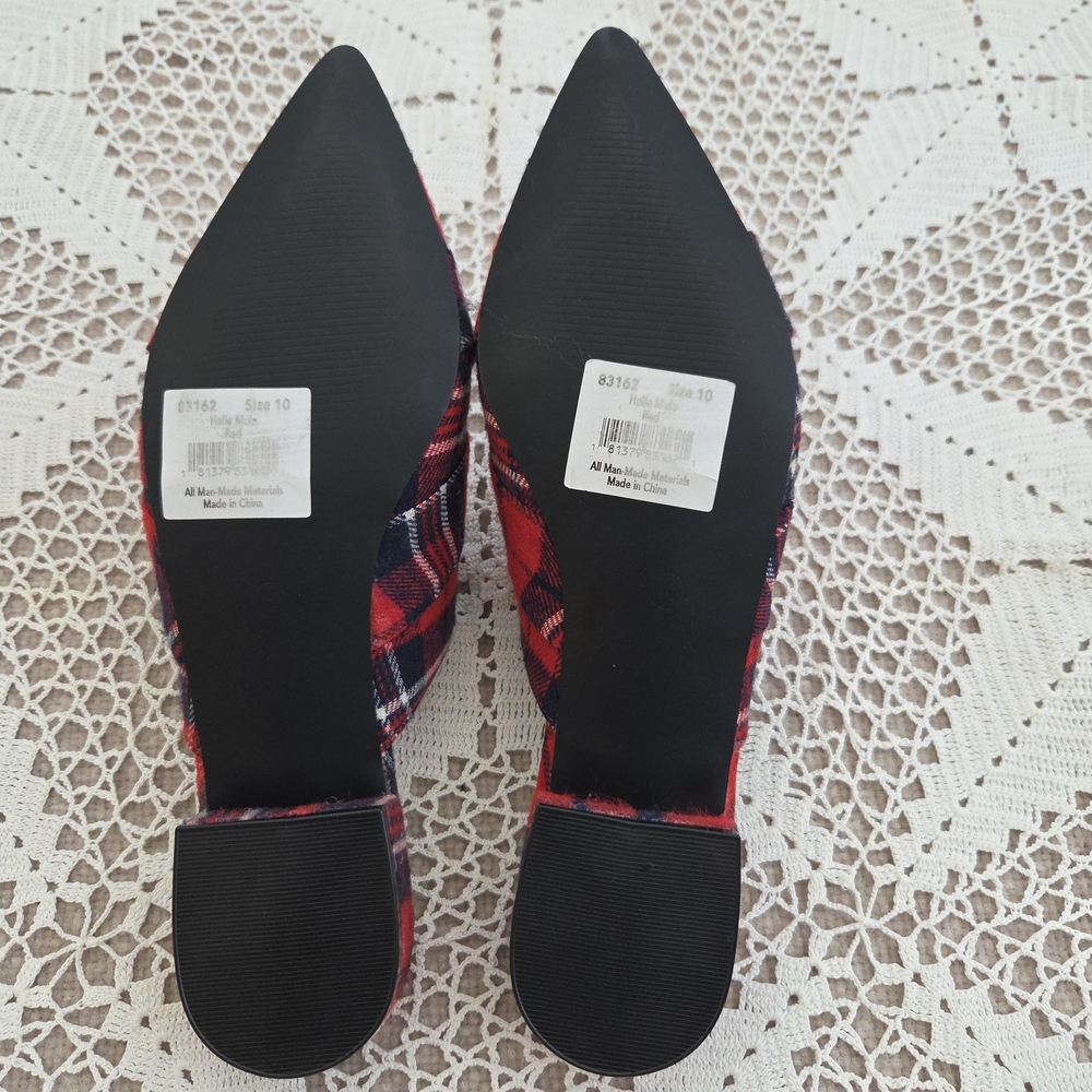 Amanda Blu Red Plaid Mules with Bow Detail Size 10 - Picture 6 of 7